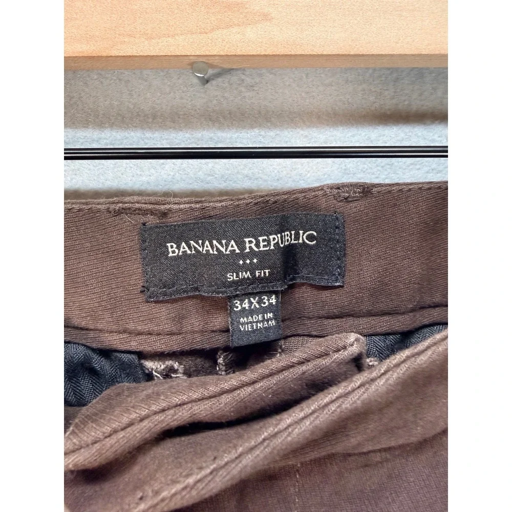 Banana Republic Slim Fit Chino Pants Mens 34x34 Brown Cotton Stretch Trousers